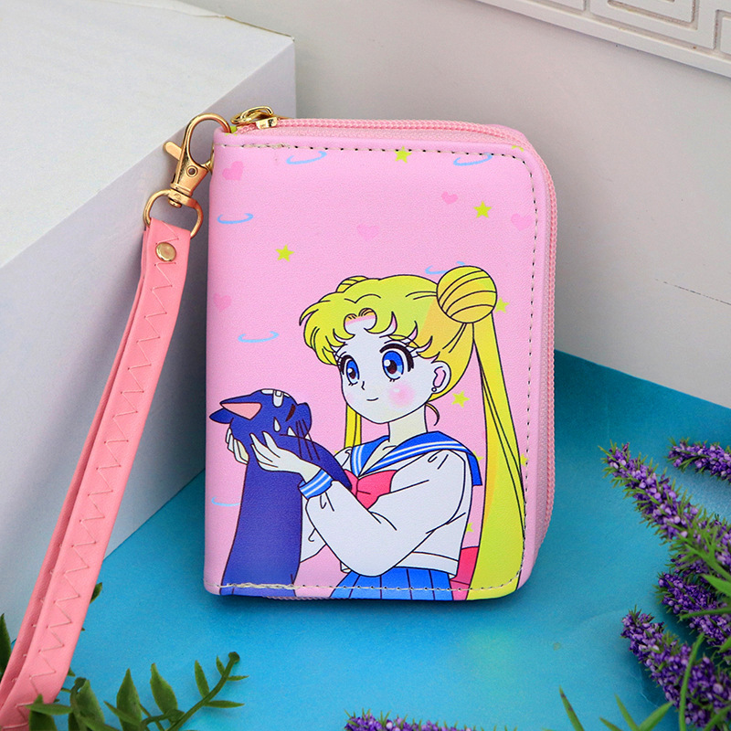 Lovely Cartoon Sailor Moon Pu Leather Wallet Phone Bag High-Quality Kid Girl Gift Portable Card Wholesale Coin Zipper Purse