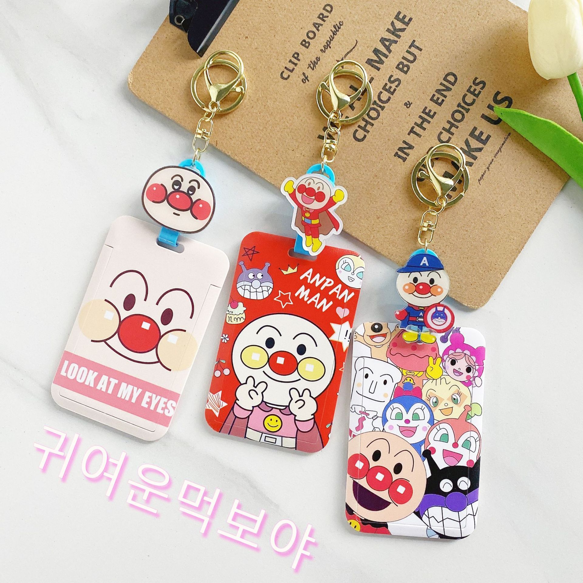 Polyester Card Holder Cute Cartoon Doraemon Anpanman Card Case Name Badge Scalable Easy Pull Buckle with Anti-Lost Cards Cover