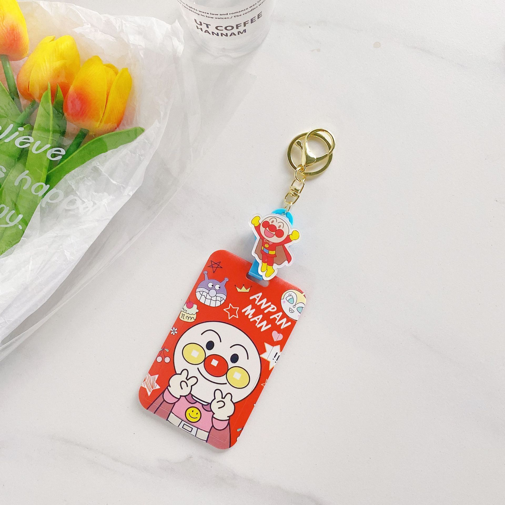 Polyester Card Holder Cute Cartoon Doraemon Anpanman Card Case Name Badge Scalable Easy Pull Buckle with Anti-Lost Cards Cover