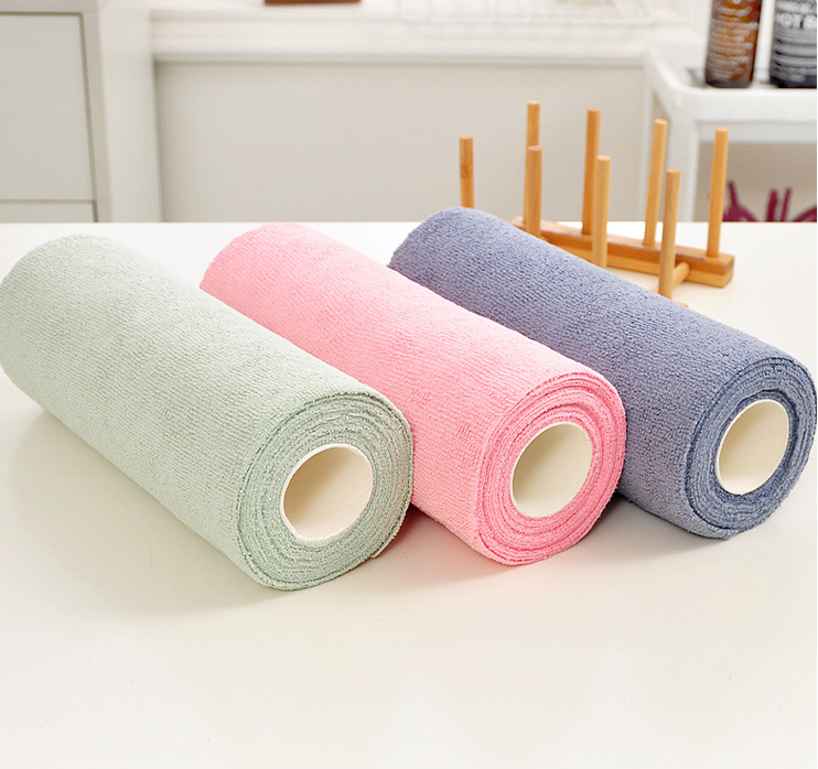 Micro fiber Eco roll shaped tear disposable dish cloth car towel non stick oil kitchen towel absorbent microfiber cleaning cloth