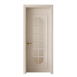 CS french style interior wood paint door with arch glass decorating on door leaf wood door for bathroom