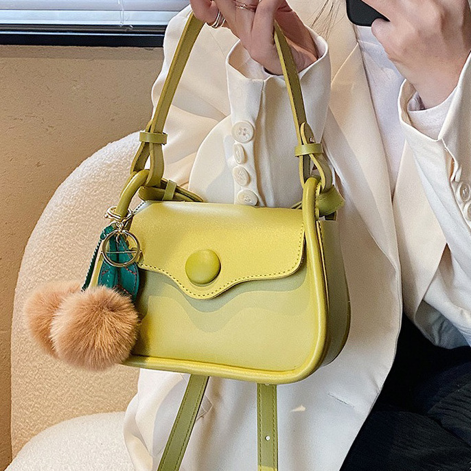 2024 Wholesale fashion mini handbag high quality women's PU leather shoulder bag with cute plush ball