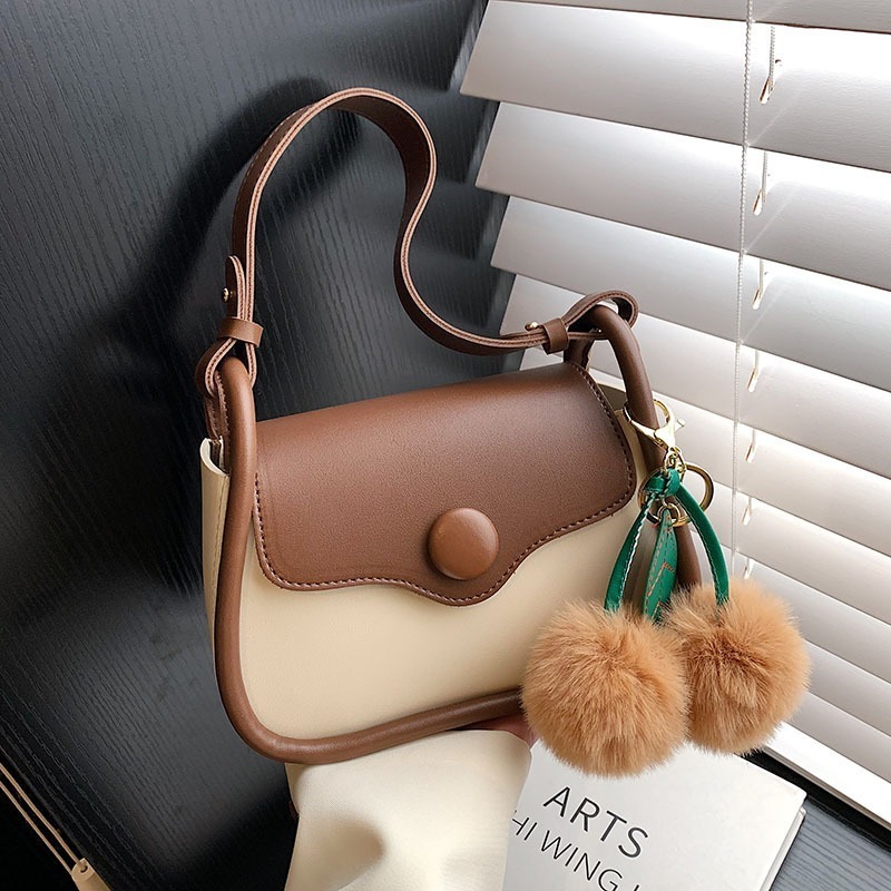 2024 Wholesale fashion mini handbag high quality women's PU leather shoulder bag with cute plush ball