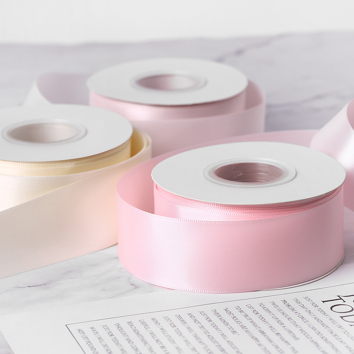 1.5 inch 3. 8 cm width satin ribbon roll Valentine's Day flower Gift Wrapping 4cm Plain Double Face Satin Pink Wired ribbon