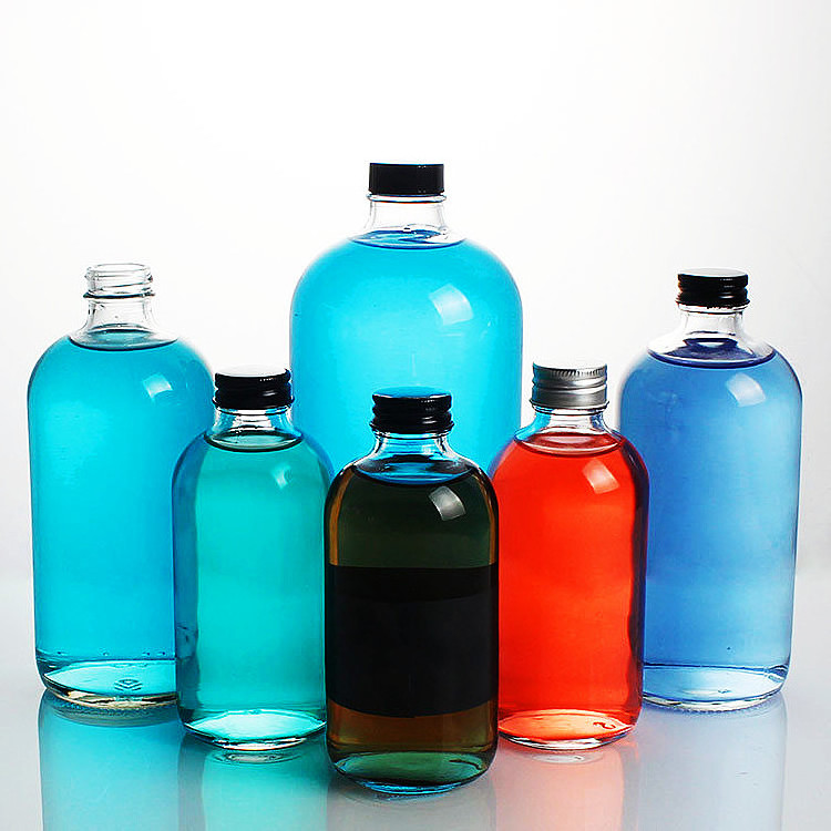 Wholesale Blue Amber Green Glass Bottle 250ml 375ml 500ml Essential Oil Perfume Liquor Ceramic Boston Glass bottle