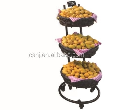 4 tiered mobile retail grocery metal portable supermarket vegetable and fruit display shelves