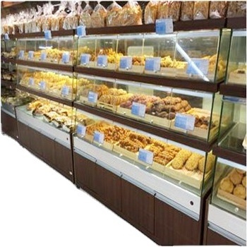 Customized 3 tier wall mounted cabinet case for bread bakery display racks