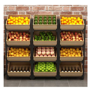 High quality supermarket wood fruit vegetable shelf display rack stand for supermarket grocery store