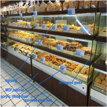 Customized 3 tier wall mounted cabinet case for bread bakery display racks