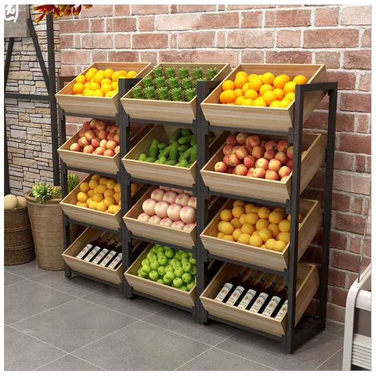 High quality supermarket wood fruit vegetable shelf display rack stand for supermarket grocery store