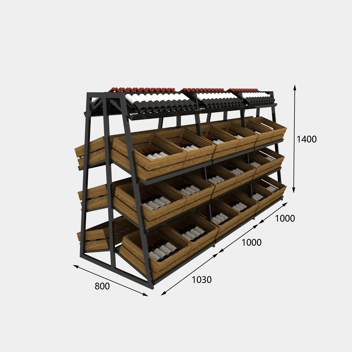 Wholesale Wine Whisky Store Fixture Bottle Storage Wooden Display Stand Metal Racks For Luxury Liquor Retail Shop