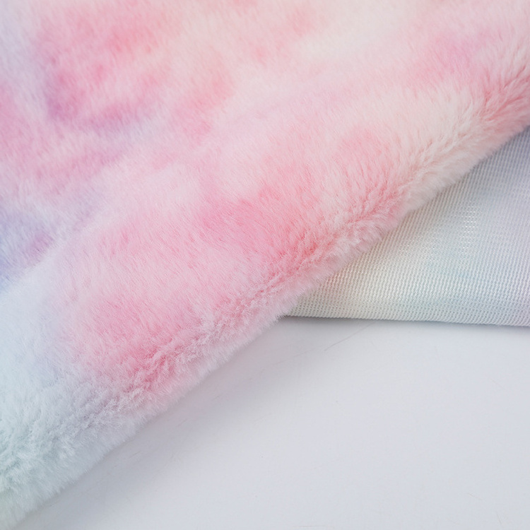 Rainbow Color Tie Dyed Iridescence Fur Faux Rabbit Fur Long Pile Plush Fabric