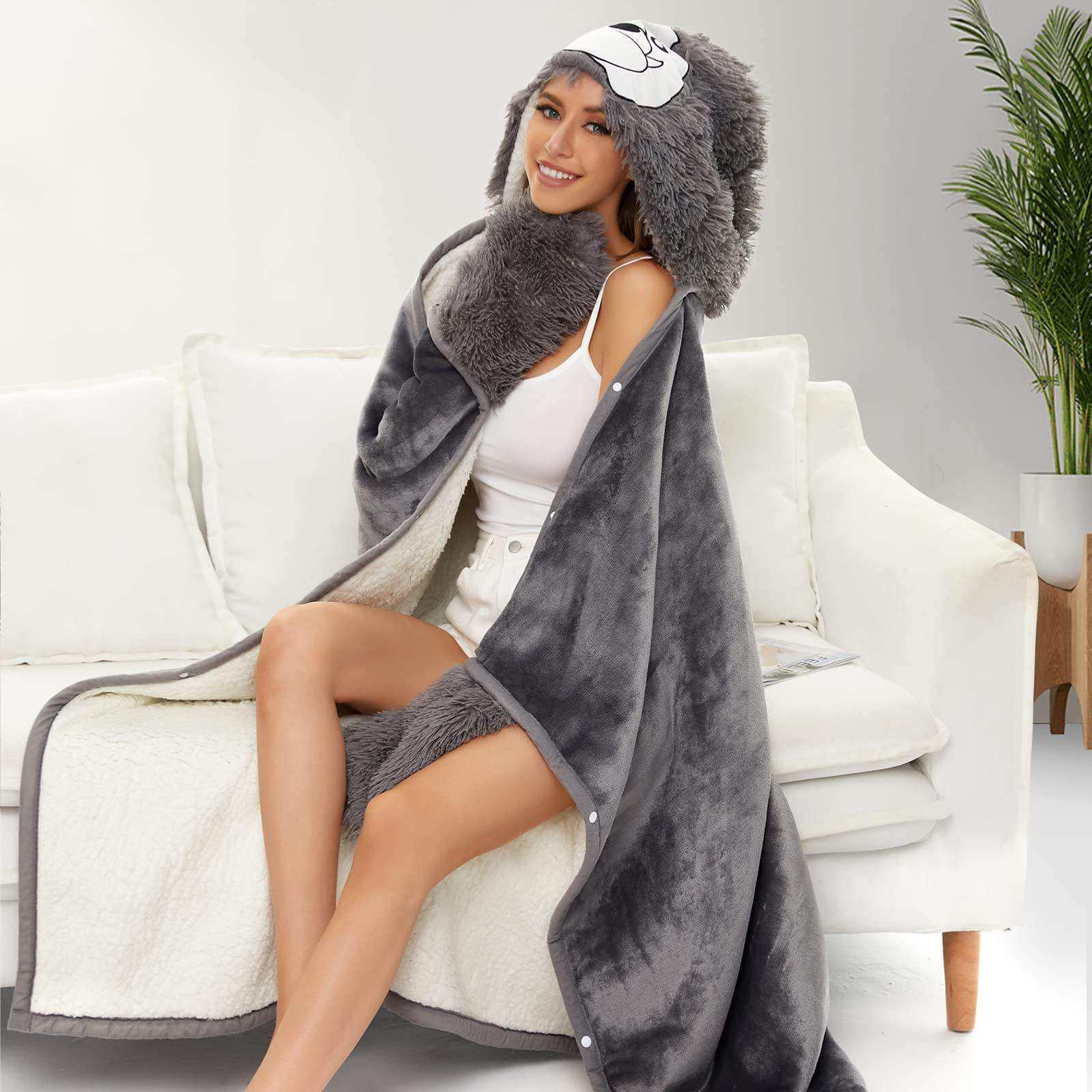 Super soft Cozy Comfortable hooded wearable blanket cappa plaid cloak poncho for women