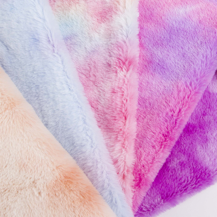 Rainbow Color Tie Dyed Iridescence Fur Faux Rabbit Fur Long Pile Plush Fabric