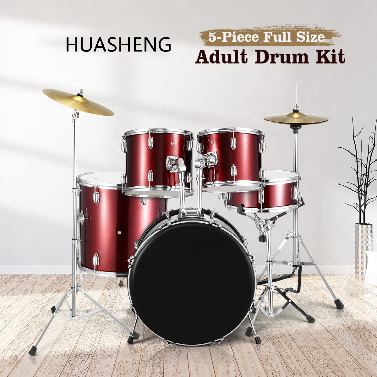 HUASHENG 5 piece Full Size drum set professinal wholesale drum set musical instrument drum kits