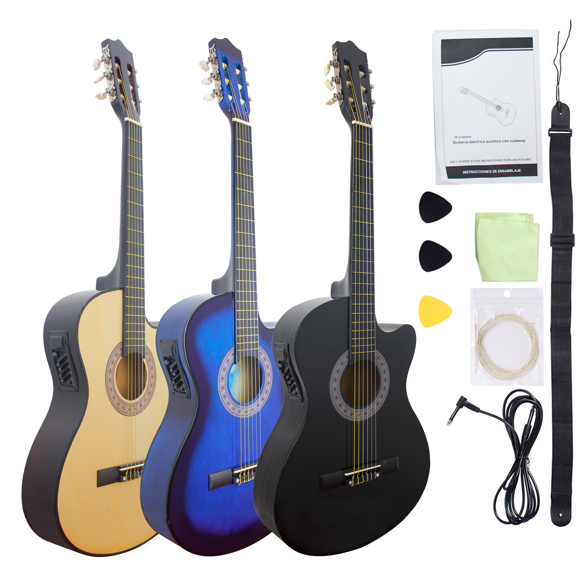 HUASHENG Music instrument custom wholesale 38 inch EQ Nylon string acoustic classic guitar