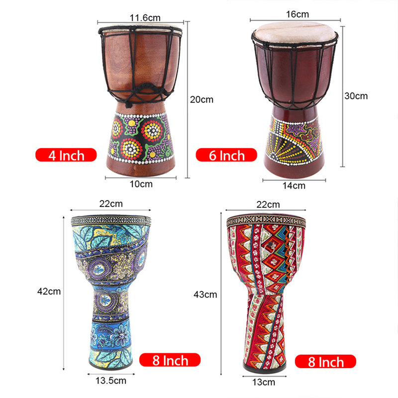 HUASHENG 4 / 6 / 8 Inch Djembe African Drum OEM ODM CUSTOM Wood Sheepskin ABS PVC High Quality Djembe African Drum