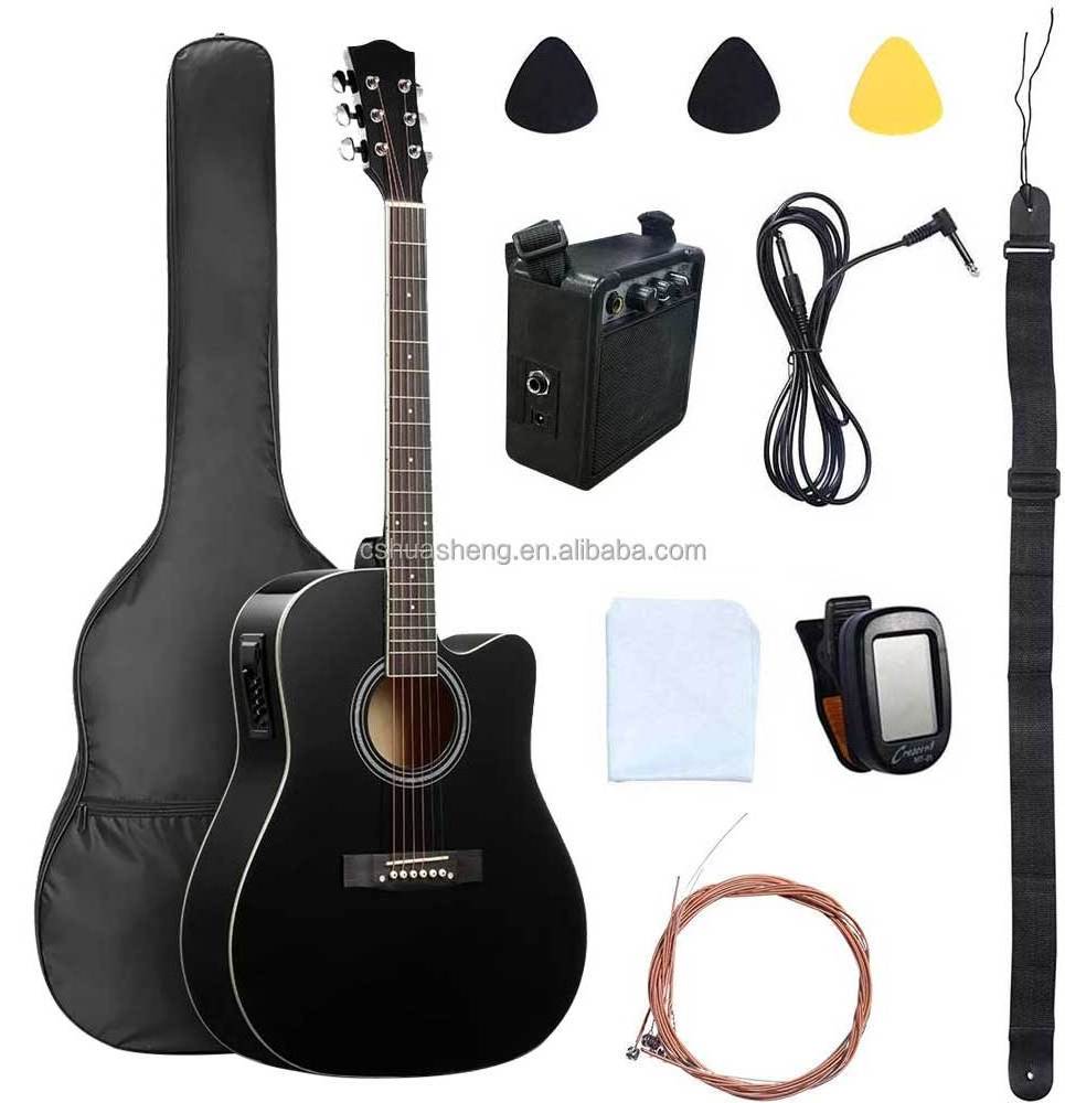 Huasheng Factory Price 41 Inch Musical Instrument Acoustic Guitar Kit With Amplifier For Player