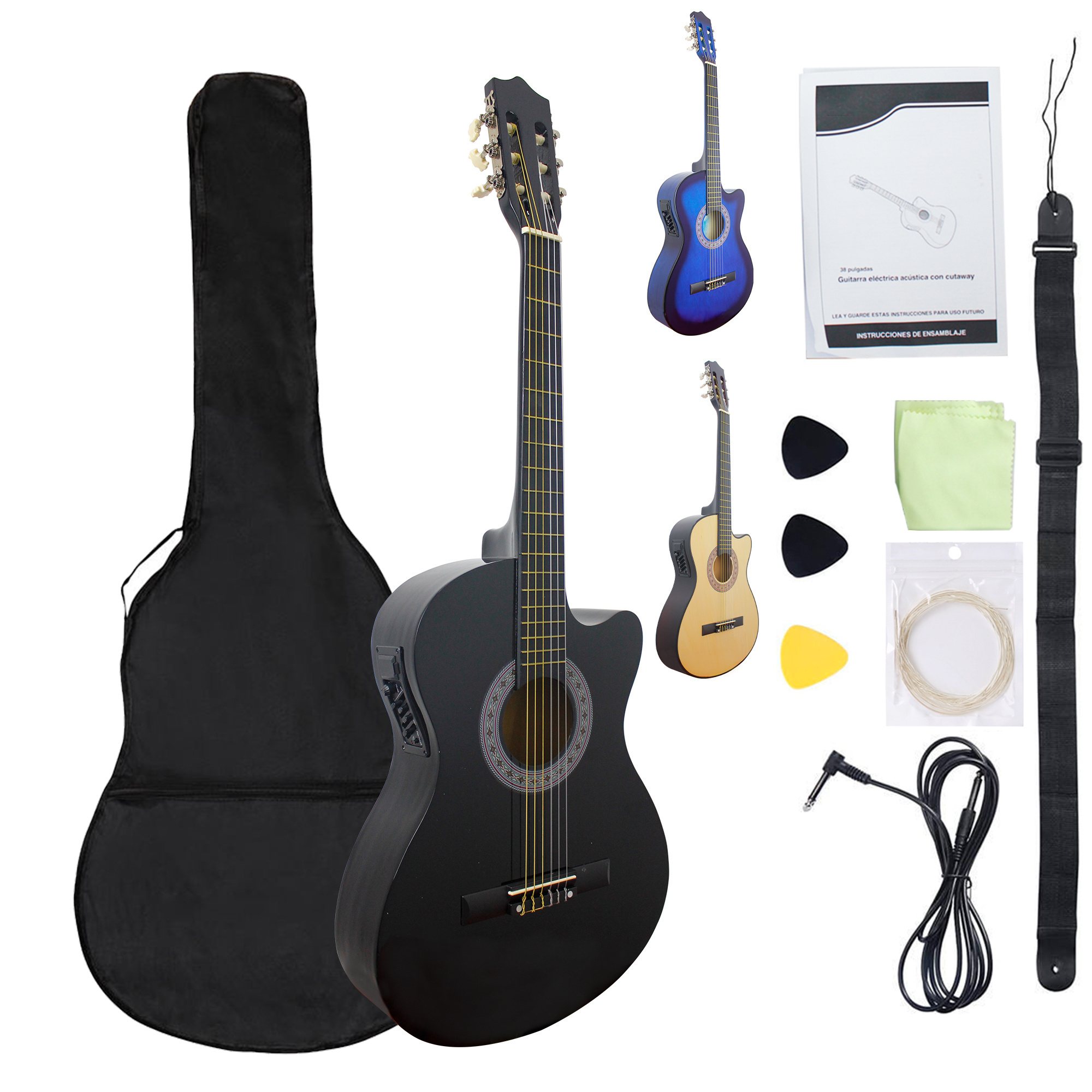 HUASHENG Music instrument custom wholesale 38 inch EQ Nylon string acoustic classic guitar