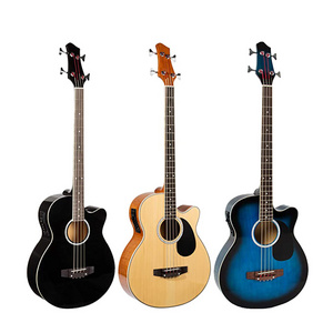 HUASHENG Full Size Electric Acoustic Bass 4 Strings Wooden Materials High Quality Guitar with a 4-band EQ-7545R Guitar Preamp