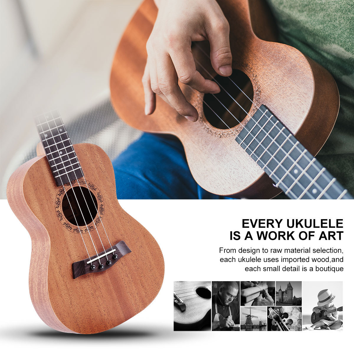 HUASHENG  Hot Selling 26 inch Tenor Ukulele Seamless Connection High Quality Mahogany Materials Children Juniors Ukulele Kits