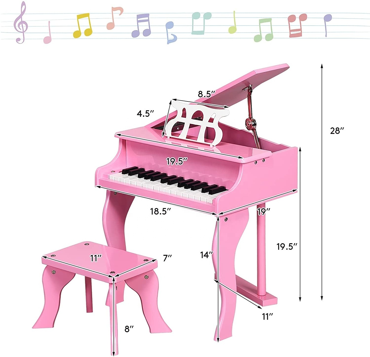 HUASHENG 2022 Educational Toy 30 Keys Wooden Toy Piano OEM ODM Musical Piano for Kids Boys Girls