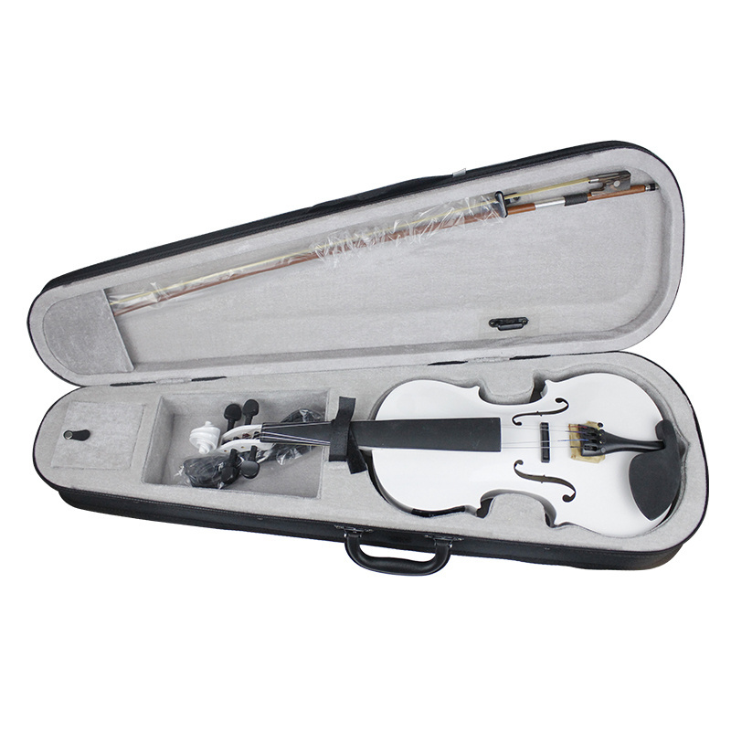 HUASHENG High Gloss White Electric Violin OEM ODM String Music Instrument Violin 4/4 for Beginner Professional