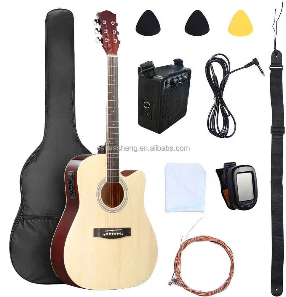 Huasheng Factory Price 41 Inch Musical Instrument Acoustic Guitar Kit With Amplifier For Player