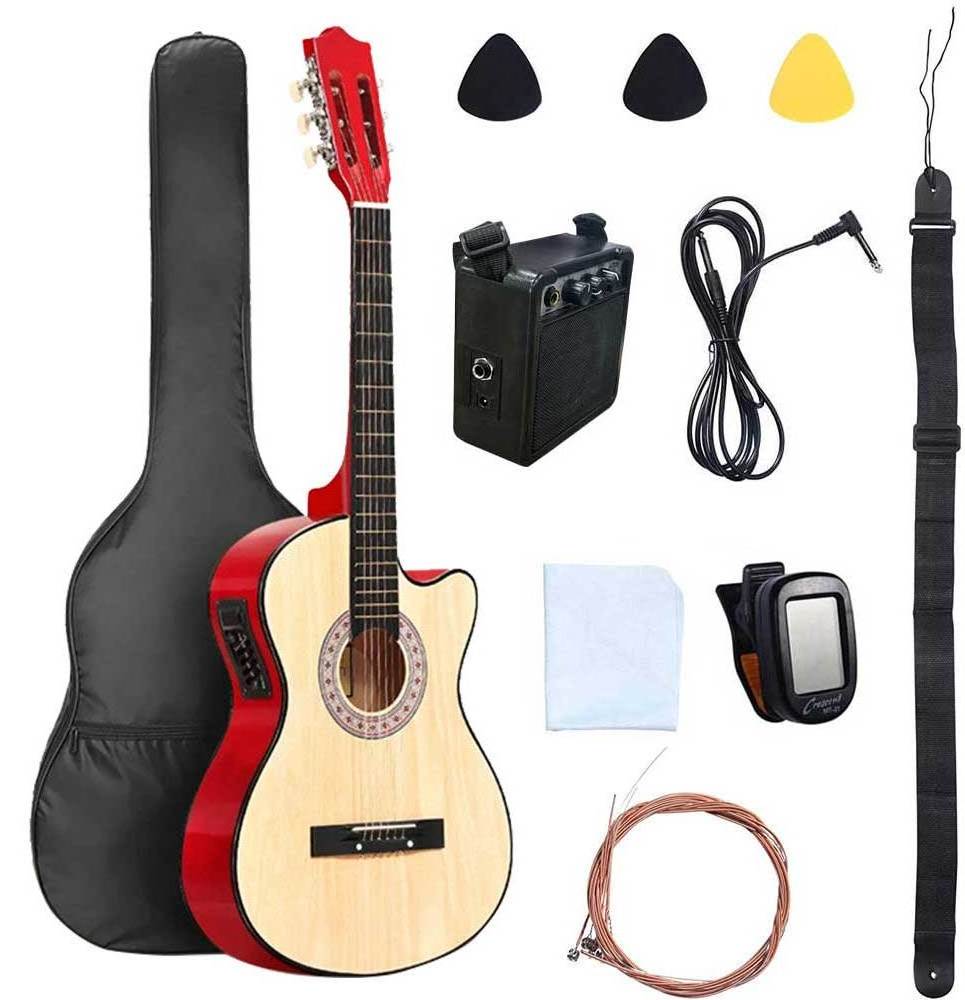 HUASHENG High Quality 38 Inch Cutaway Acoustic Electric Guitar OEM ODM CUSTOM Guitar Kit Acoustic Electric for Beginner