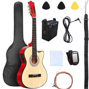 HUASHENG High Quality 38 Inch Cutaway Acoustic Electric Guitar OEM ODM CUSTOM Guitar Kit Acoustic Electric for Beginner