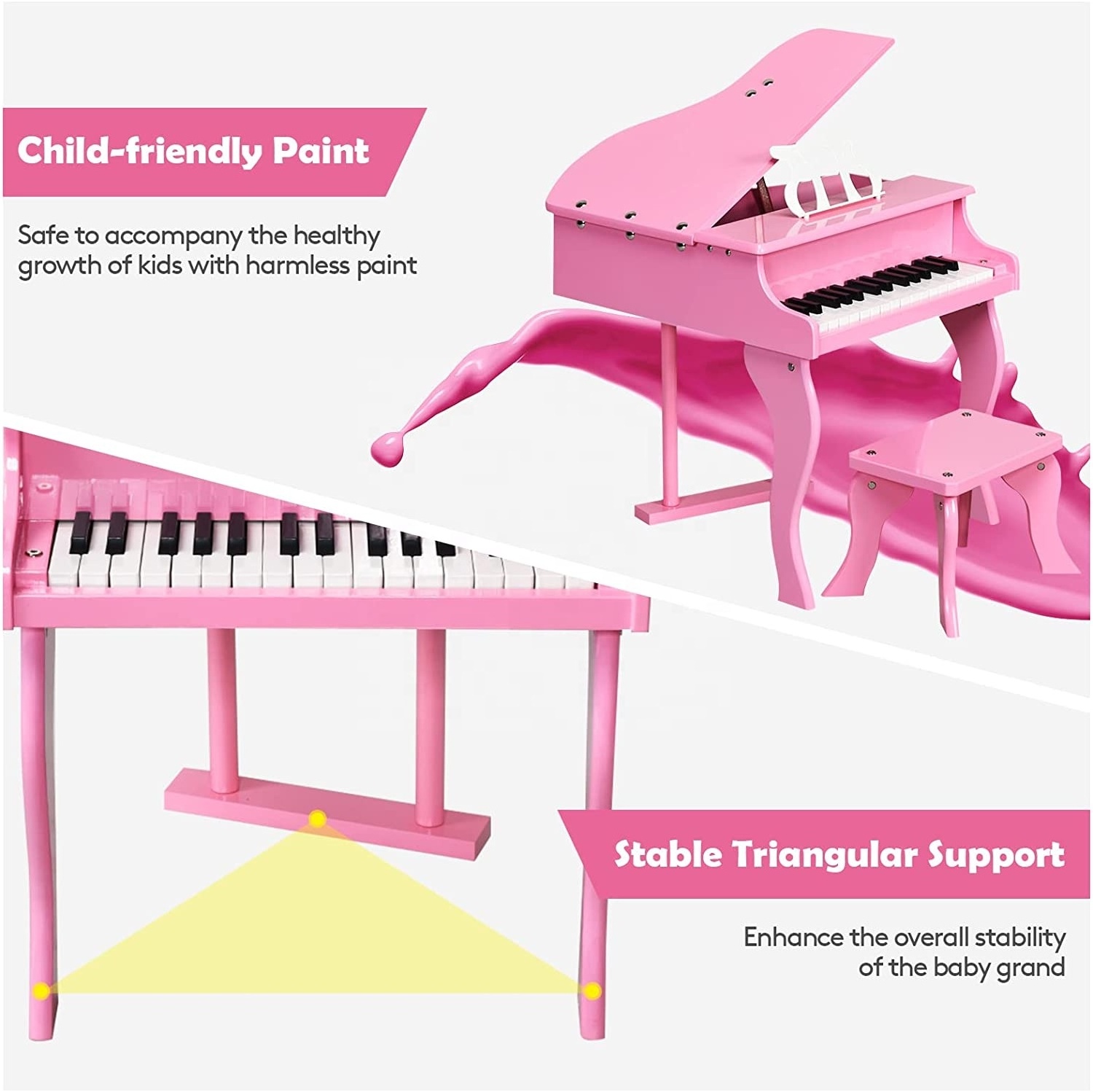 HUASHENG 2022 Educational Toy 30 Keys Wooden Toy Piano OEM ODM Musical Piano for Kids Boys Girls