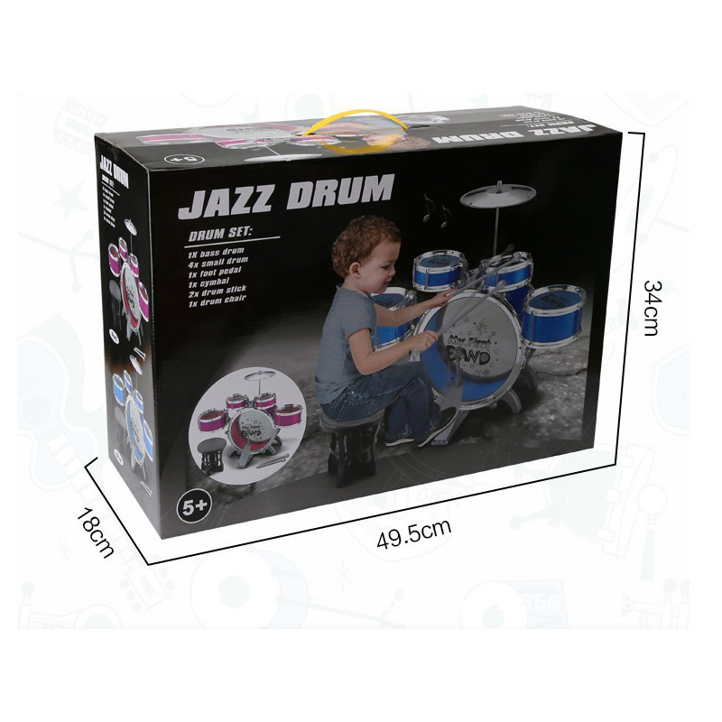 HUASHENG Popular Toy Kids Drums Set Children Percussion Musical Instrument Jazz Drums Toy Set with Stool