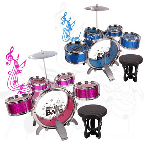 HUASHENG Popular Toy Kids Drums Set Children Percussion Musical Instrument Jazz Drums Toy Set with Stool