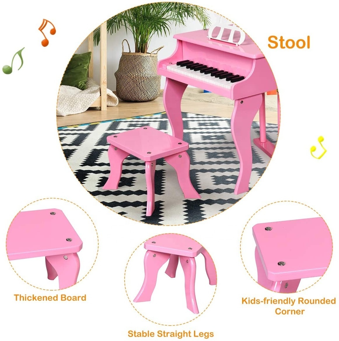 HUASHENG 2022 Educational Toy 30 Keys Wooden Toy Piano OEM ODM Musical Piano for Kids Boys Girls