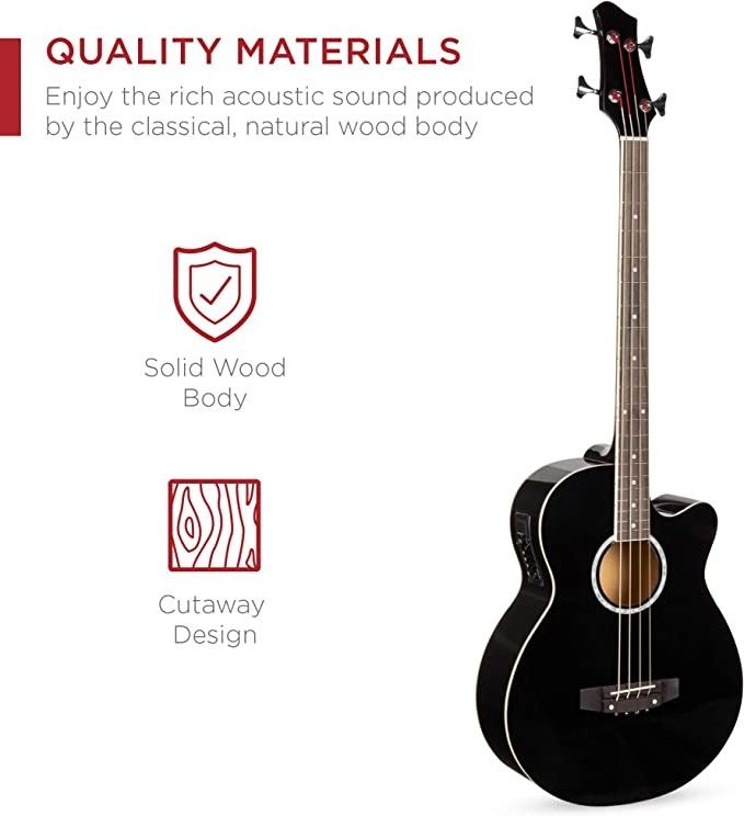 HUASHENG Full Size Electric Acoustic Bass 4 Strings Wooden Materials High Quality Guitar with a 4-band EQ-7545R Guitar Preamp