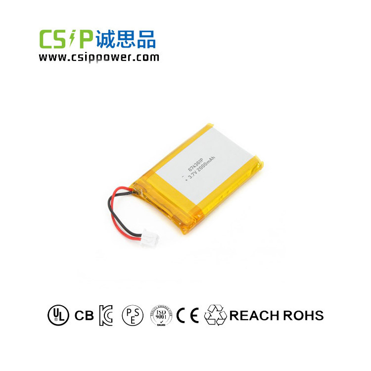 High capacity lipo battery 674361 2000mah 3.7v rechargeable lithium polymer battery