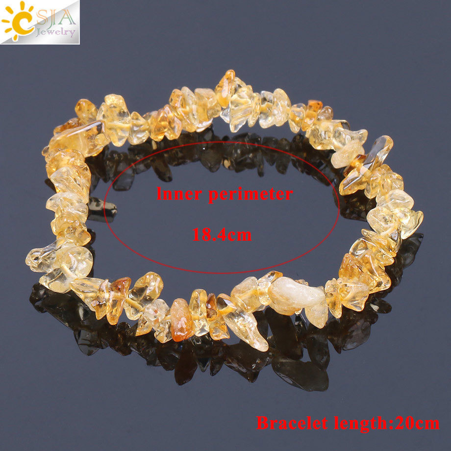 CSJA  Wholesale Irregular Raw Citrine Healing Natural Stone Beaded Gemstone Crystal Chip Bracelets for Women MenF157