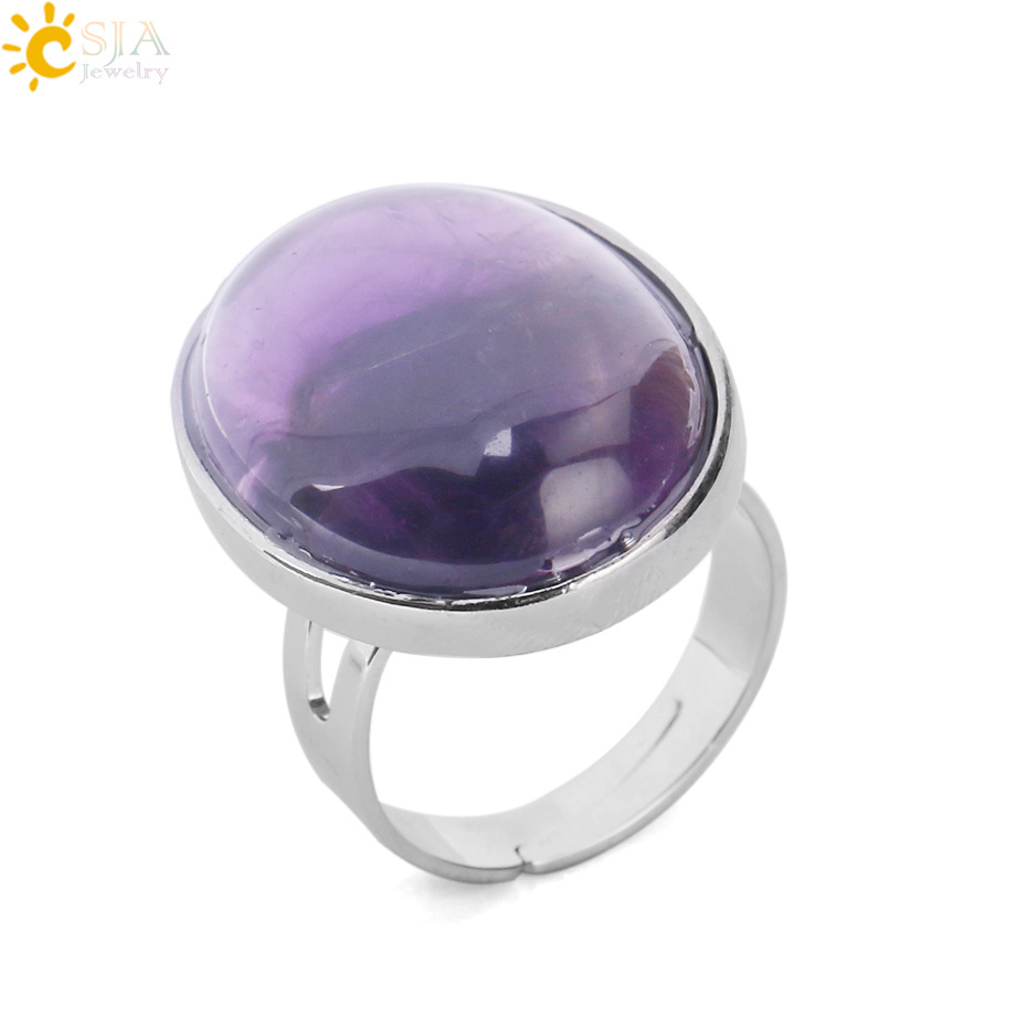 CSJA natural gemstone ring black obsidian amethyst opal rings for women men party reiki jewelry E832