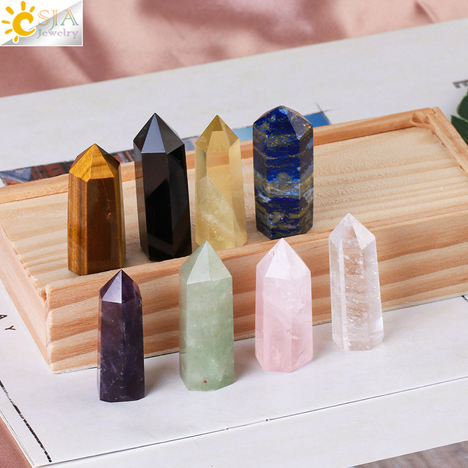 CSJA Wholesale Natural Polished Gemstone Amethyst Citrine Natural Healing Quartz Wand Crystal Point Tower Bulk A006