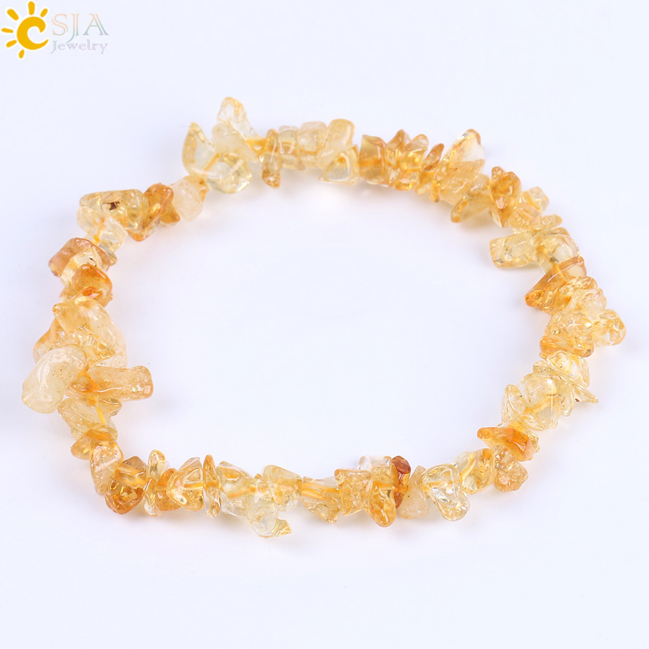 CSJA  Wholesale Irregular Raw Citrine Healing Natural Stone Beaded Gemstone Crystal Chip Bracelets for Women MenF157