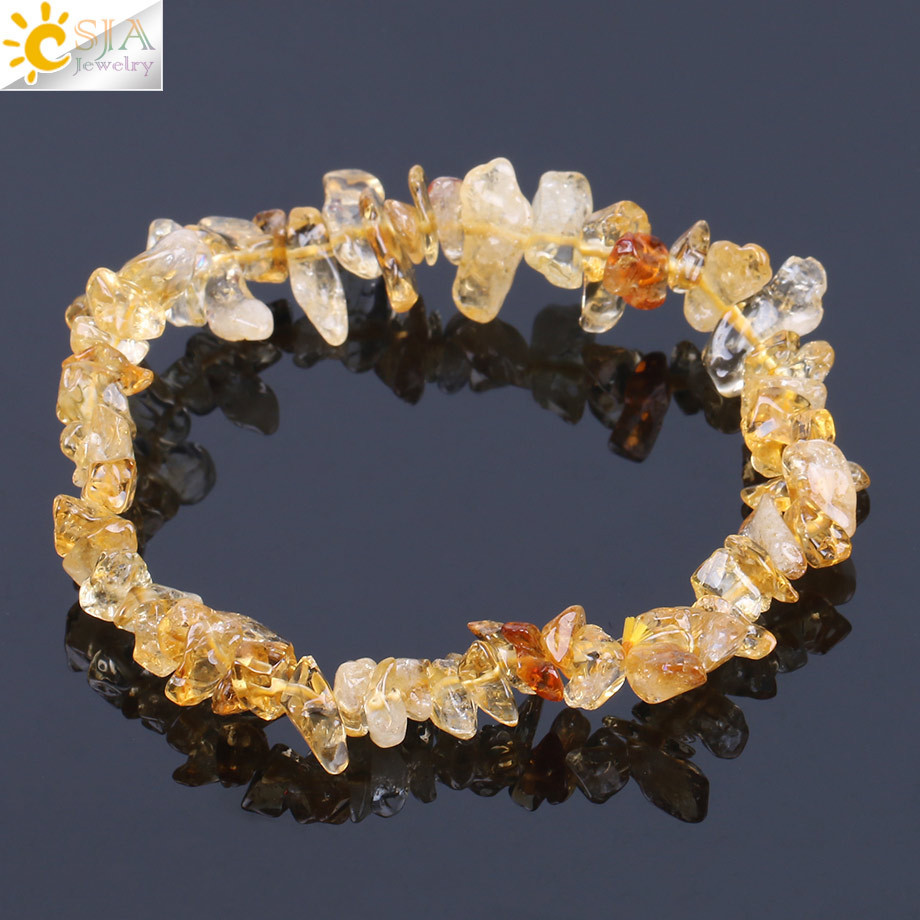 CSJA  Wholesale Irregular Raw Citrine Healing Natural Stone Beaded Gemstone Crystal Chip Bracelets for Women MenF157