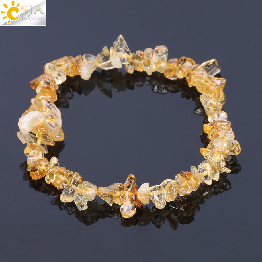 CSJA  Wholesale Irregular Raw Citrine Healing Natural Stone Beaded Gemstone Crystal Chip Bracelets for Women MenF157