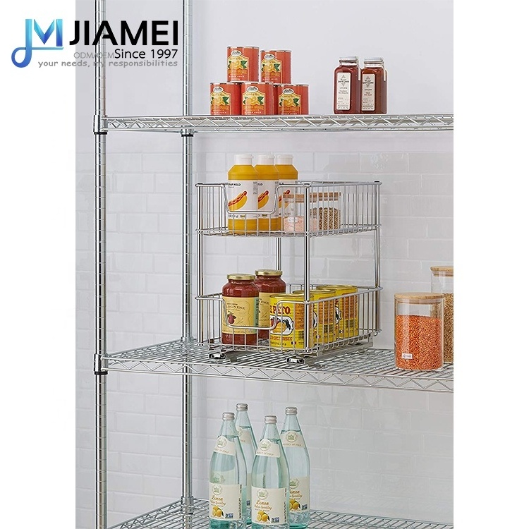 JIAMEI 2-Tier Chrome Slide Drawer Organizer Under Sink Cabinet Kitchen Organizer