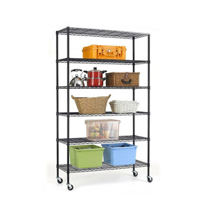 JIAMEI 6-Tier Black Heavy Duty Metal Wire Shelves On Wheels Home Furniture