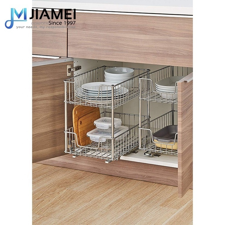 JIAMEI 2-Tier Chrome Slide Drawer Organizer Under Sink Cabinet Kitchen Organizer