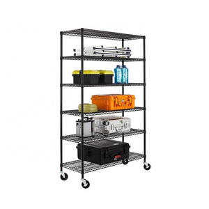 JIAMEI 6-Tier Black Heavy Duty Commercial Metal Wire Shelving Rack On Wheels