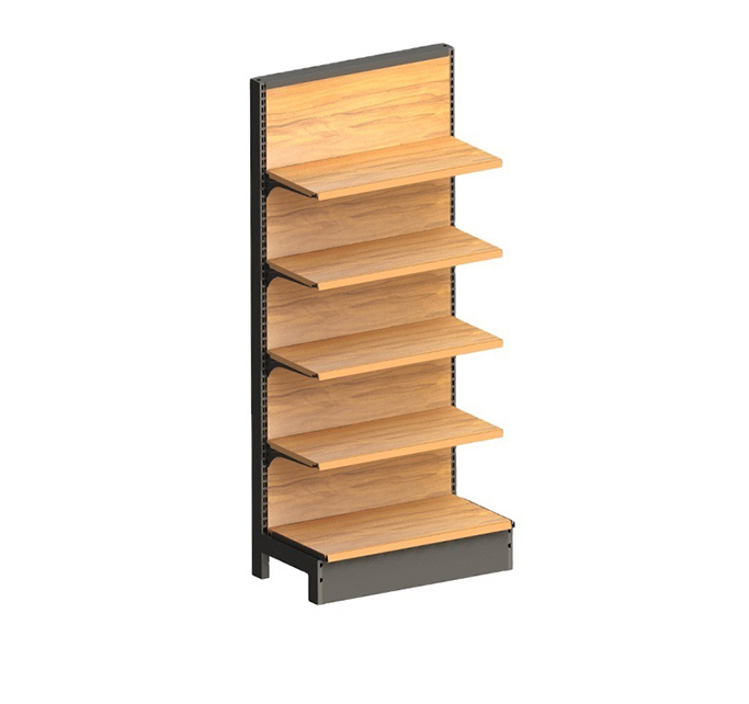 Shelves Display for Supermarket  Grocery Store Gondola Shelving Metal Rack with Wooden Grain