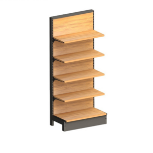 Shelves Display for Supermarket  Grocery Store Gondola Shelving Metal Rack with Wooden Grain