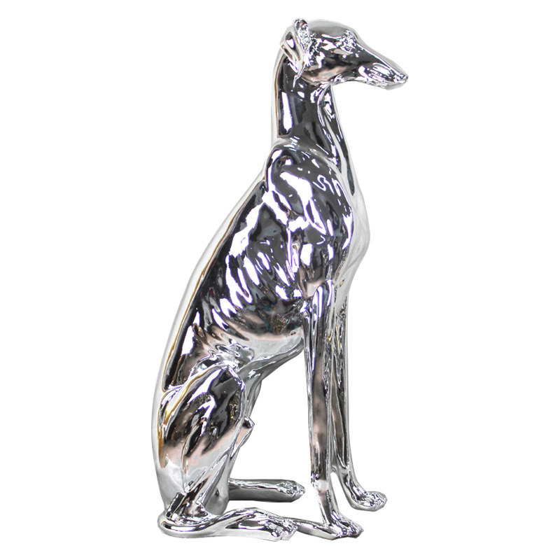 Hot sale Living room decoration modern floor life size resin animal figurines giant greyhound dog statue chrome plated