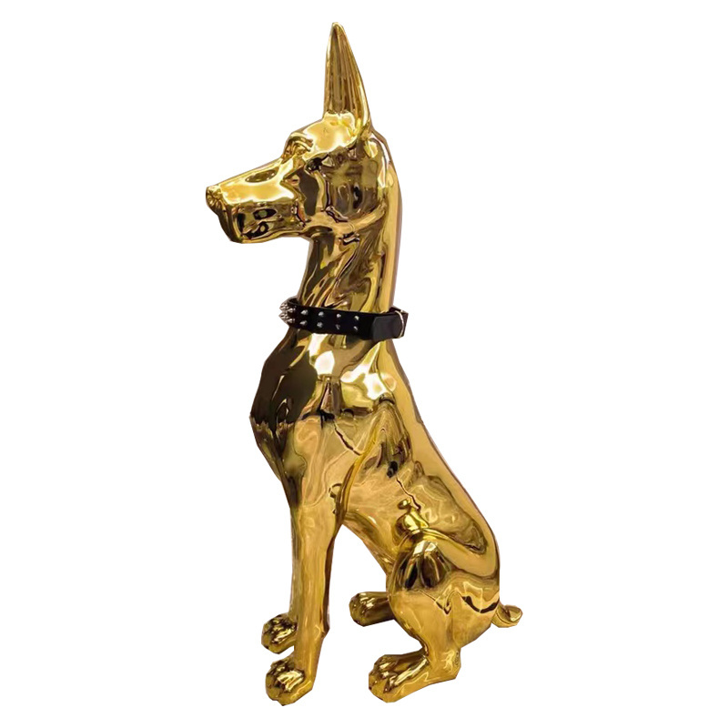 Factory customized high-quality fiberglass sculpture creative electroplating sculpture electroplating dog sculpture 75cm